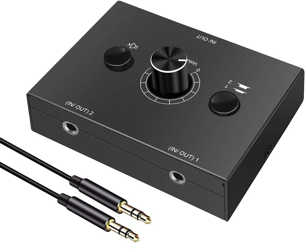 3.5mm Stereo Audio Switch Audio Switcher Passive Speaker Headphone Manual Selector Splitter Box Audio Sharing 3.5mm Switch 2 Port Black