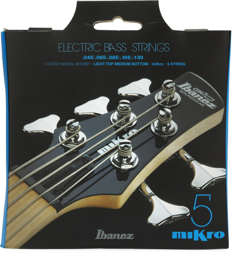 Ibanez IEBS5CMK Nickel-wound miKro Bass Guitar Strings - .045-.130 Light Top/Medium Bottom, 5-string 5-string mikro-scale: .045/.065/.085/.105/.130