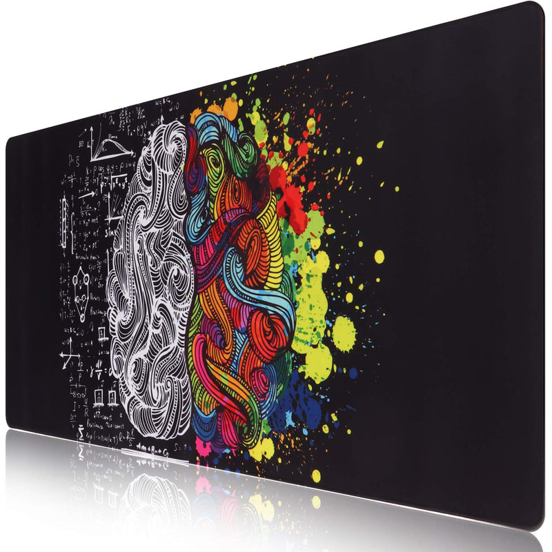 iCasso Extended Gaming Mouse Pad (35.4x15.7 in), Large Non-Slip Rubber Base Mousepad with Stitched Edges, Waterproof Keyboard Mouse Mat Desk Pad for Work, Game, Office, Home - Left and Right Brain