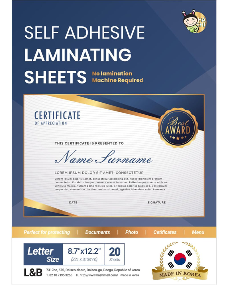 [AUSTRALIA] - No Heat Laminating Sheets Self Sealing 8.7 x 12.2 Inch, 20 Pack, 4mil Thickness, Transparent, No Machine Self Adhesive Laminating Sheets, Protect documents and Photos [Letter Size] by HA SHI Letter Sizes 20 Sheets (Letter Size, 9x12 Inch) Transparent 