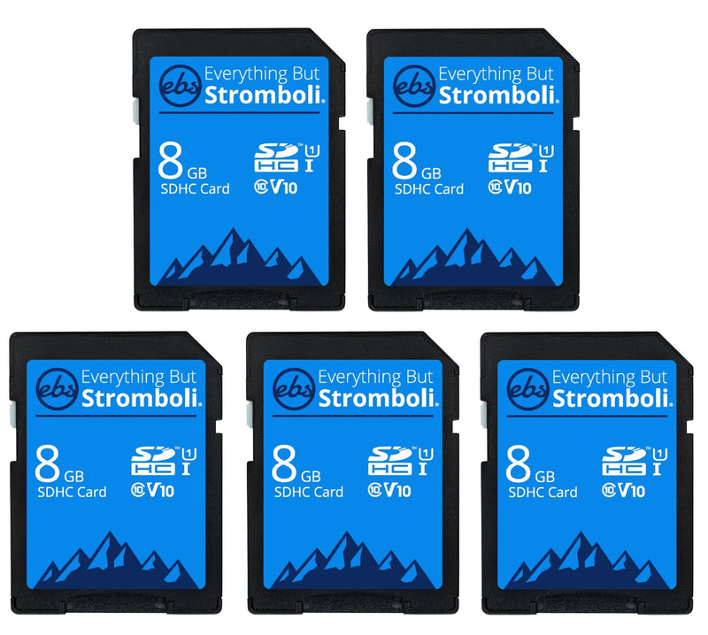 Everything But Stromboli 8GB SD Card (5 Pack) Speed Class 10 UHS-1 U1 C10 8G SDHC Memory Cards for Compatible Digital Camera, Computer, Trail Cameras 8GB 5 Pack