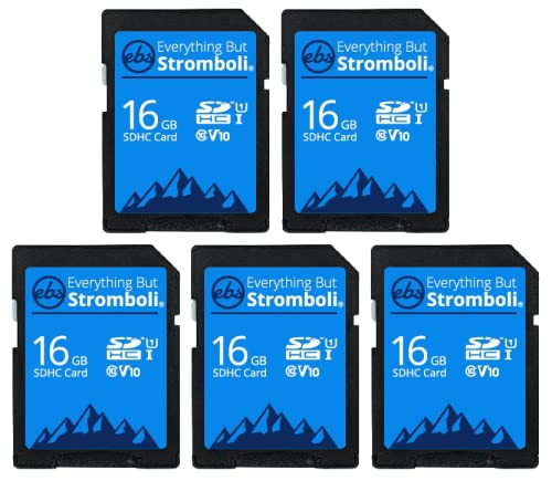 Everything But Stromboli 16GB SD Card (5 Pack) Speed Class 10 UHS-1 U1 C10 16G SDHC Memory Cards for Compatible Digital Cameras, Computer, Trail Cams 16GB 5 Pack