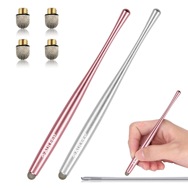 AULEEP Capacitive Stylus Pen for Touch Screen 2 Pack with 4 Nanofiber Tips Compatible for Phones, Tablets, iPads, Kindles (Silver and Rose Gold) 2P-Silver, Rose Red
