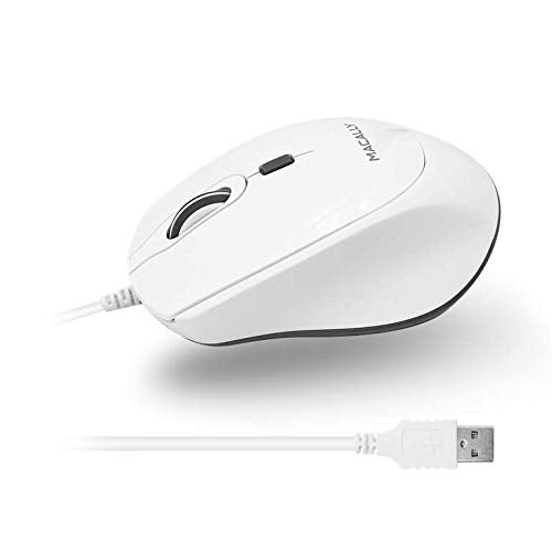Macally USB Wired Mouse for Mac or PC - Comfortable, Smooth, and Quiet - White USB Mouse Wired with 5ft Cable and 4 DPI - Plug and Play Corded Computer Mouse for Laptop or Office Desktop - White