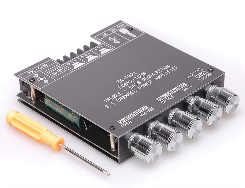 [AUSTRALIA] - 50W+50W+100W 2.1 Channel Subwoofer Amplifier Board with Treble and Bass Control, Dual TPA3116 Chip, DC 12-24V, Bluetooth and AUX Inputs, DIY Wireless Speakers AMP Board, Password Free (ZK-TB21) ZK-TB21(excluding power adapter) 