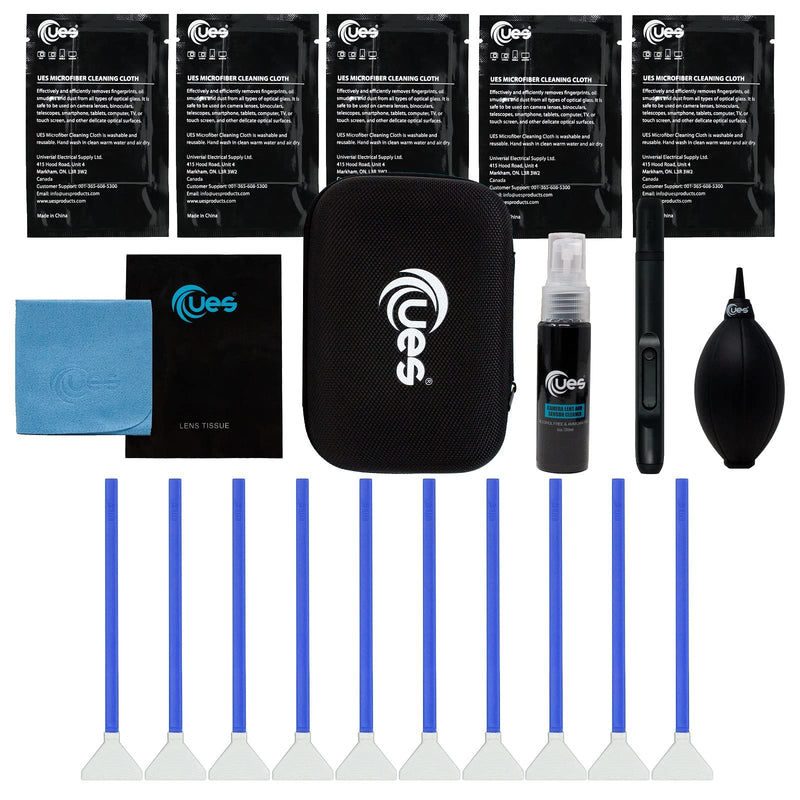 UES DSLR Camera Sensor and Lens Cleaning Travel Kit: Full-Frame Sensor Cleaning Swab, Cleaner, Air Blower, Microfiber Cloth, Lens Cleaning Pen, Lens Paper Full-Frame Cleaning Kit