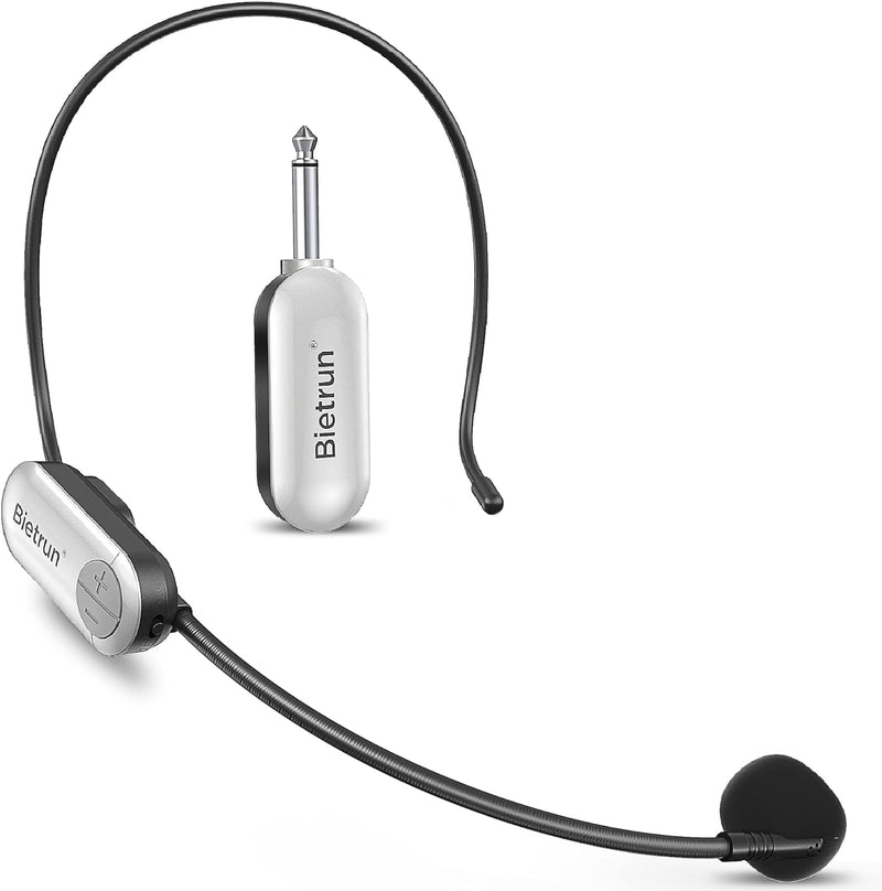 [AUSTRALIA] - Wireless Microphone Headset, New Upgrade Uhf Wireless Mic System, 165ft Range, 1/4''&1/8'' Plug, Head Mounted Handheld 2 In 1, For Iphone, Ipad, Android, Desktop, Camera, Speaker, Recording, Amplifier Silver 