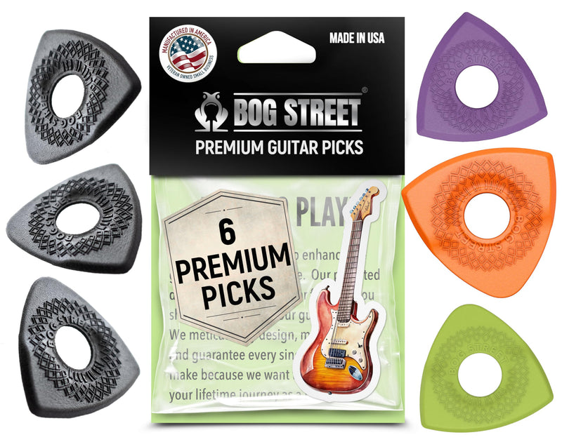 [AUSTRALIA] - Bog Street Textured AXE Series Ergonomic Guitar Picks Thin Guitar Pick Pack of 6 with CUT, BLADE & BATTLE AXE Picks for Guitar - Made in USA Non Slip Guitar Picks Thick and Thin Pack 