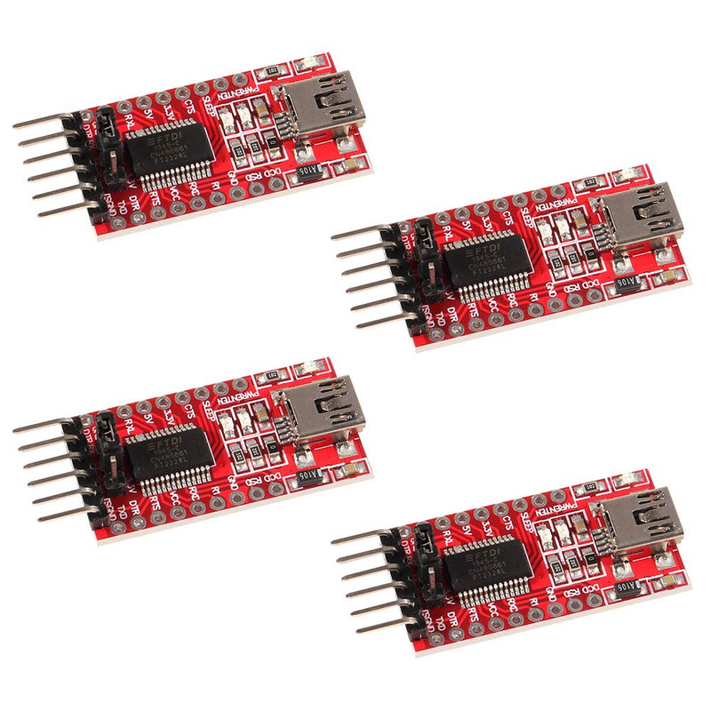 4pcs 3.3V 5V FT232RL FTDI Mini USB to TTL Serial Converter Adapter Module for Arduino Mini Port 4PCS Red