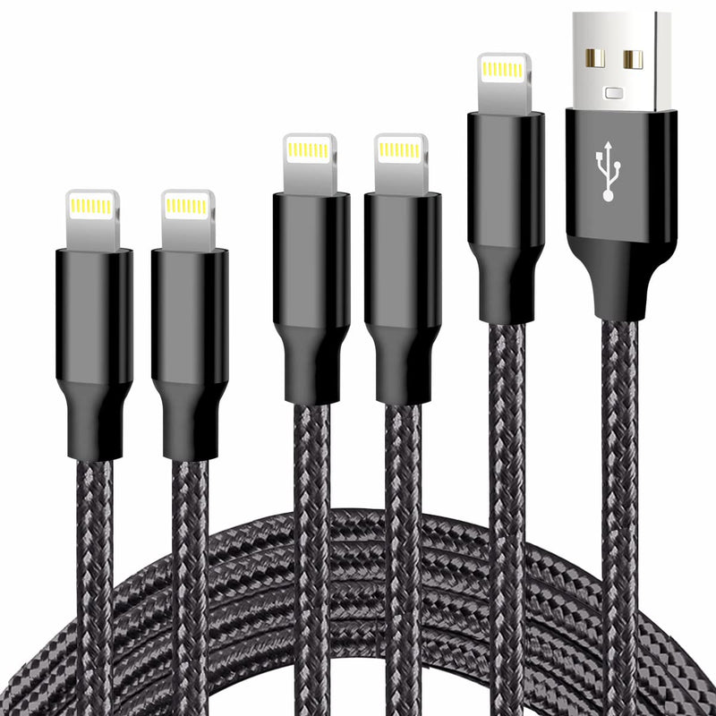 [AUSTRALIA] - cugunu iPhone Charger, 5 Pack 3/3/6/6/10FT Apple MFi Certified USB Lightning Cable Nylon Braided Fast Charging Cord Compatible for iPhone 14/13/12/11/X/Max/8/7/6/5/SE/Plus/iPad - Black USB-A to L 