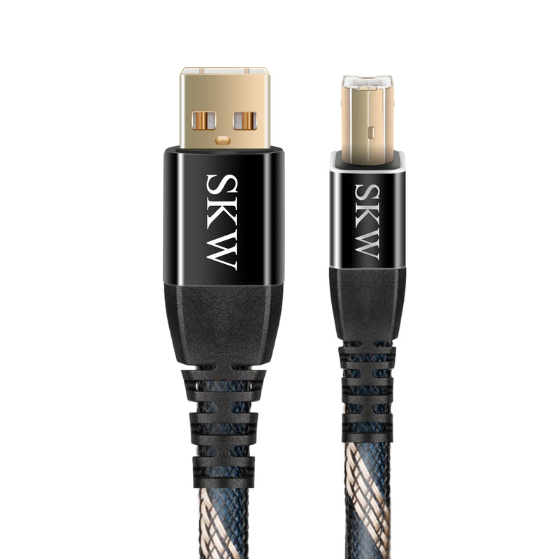 SKW Audiophile USB A to USB B DAC Cable 6.5ft/2m, Digital Audio USB 2.0 | Ultra-high Purity Copper, Printer Cable, Double-shielded, Gold-plated Contacts, Braided Nylon Jacket, PC to DAC, Sound Card 6.5 ft (2 m)