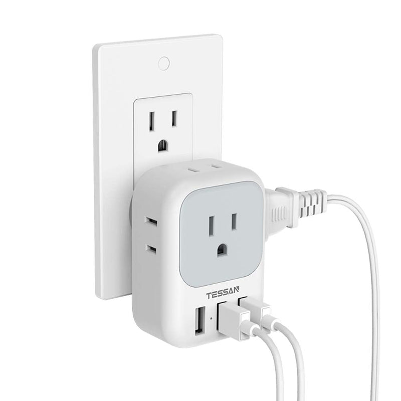 [AUSTRALIA] - USB Charger Block, TESSAN USB Plug Adapter with Electrical 4 Box Splitter 3 USB Wall Charger Ports, Multi Plug Outlet Extender Charging for Cruise, Travel, Office, Dorm Essentials Grey USB-A 