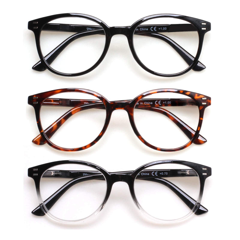 3 Pack Reading Glasses Spring Hinge Stylish Readers Black/Tortoise for Men and Women 3 Mix 2.5 x