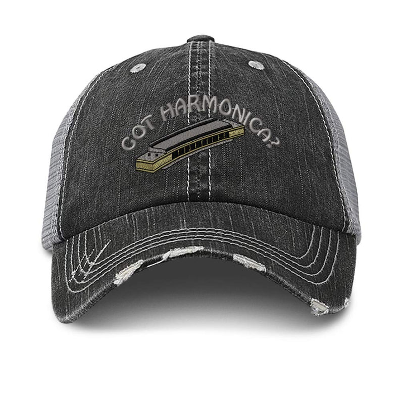 [AUSTRALIA] - Speedy Pros Distressed Trucker Hat Got Harmonica Embroidery for Men & Women Black Gray 