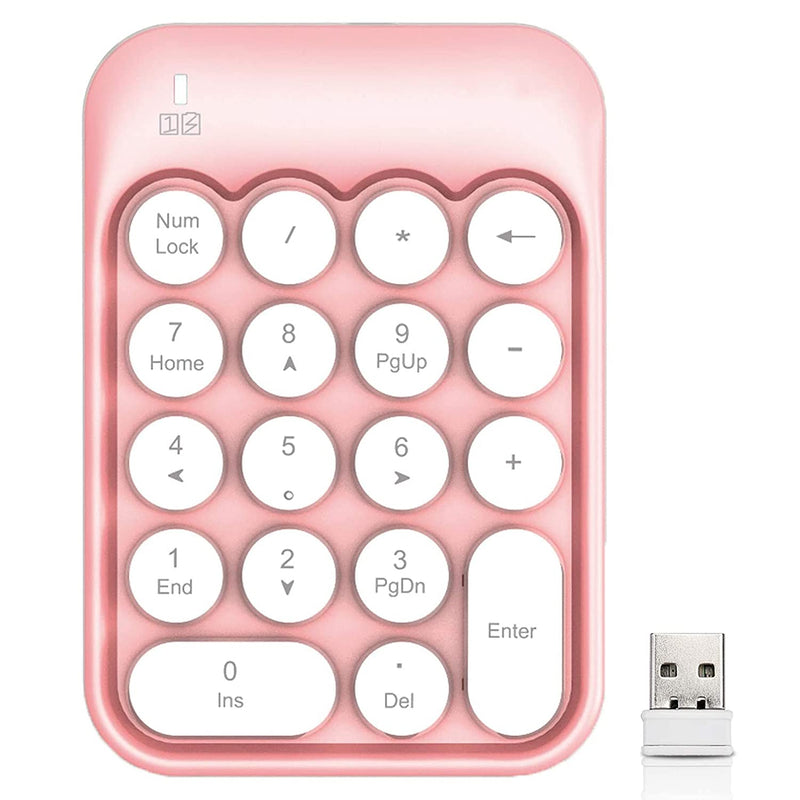 Wireless Numeric Keypad 18 Keys with 2.4G Mini Portable Silent Number Pad USB Receiver Financial Accounting Keyboard Extensions for Laptop Desktop PC Pro（Pink） Pink