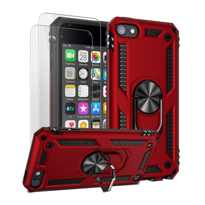 ULAK Compatible with iPod Touch 7 Case/iPod Touch 6 Case with 2 HD Screen Protectors, Hybrid Rugged Shockproof Cover with Built-in Kickstand for iPod Touch 7th/6th/5th Generation (Red) Red