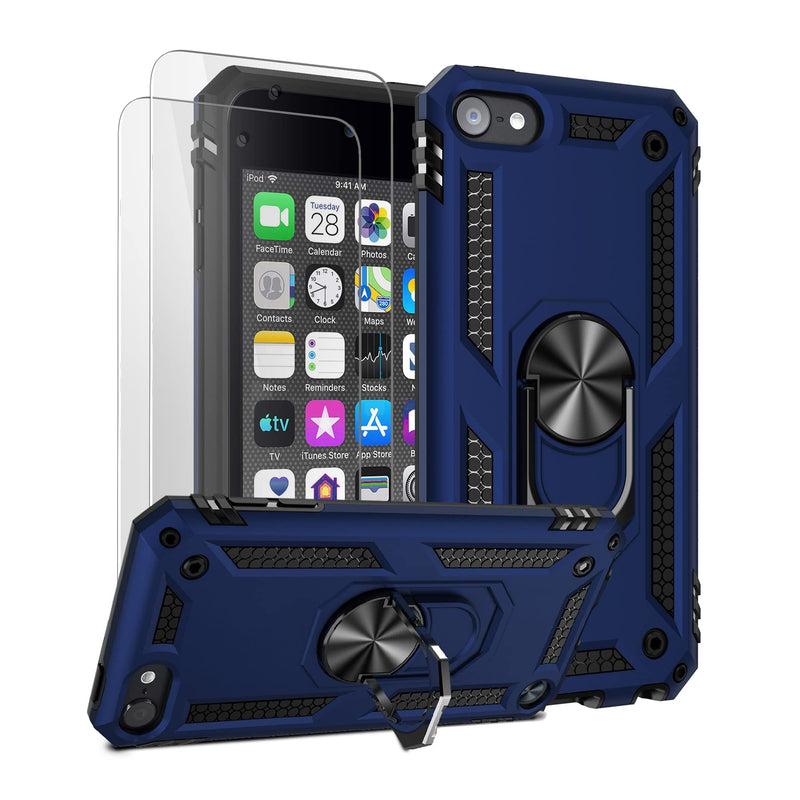 ULAK Compatible with iPod Touch 7 Case/iPod Touch 6 Case with 2 HD Screen Protectors, Hybrid Rugged Shockproof Cover with Built-in Kickstand for iPod Touch 7th/6th/5th Generation (Blue) Blue