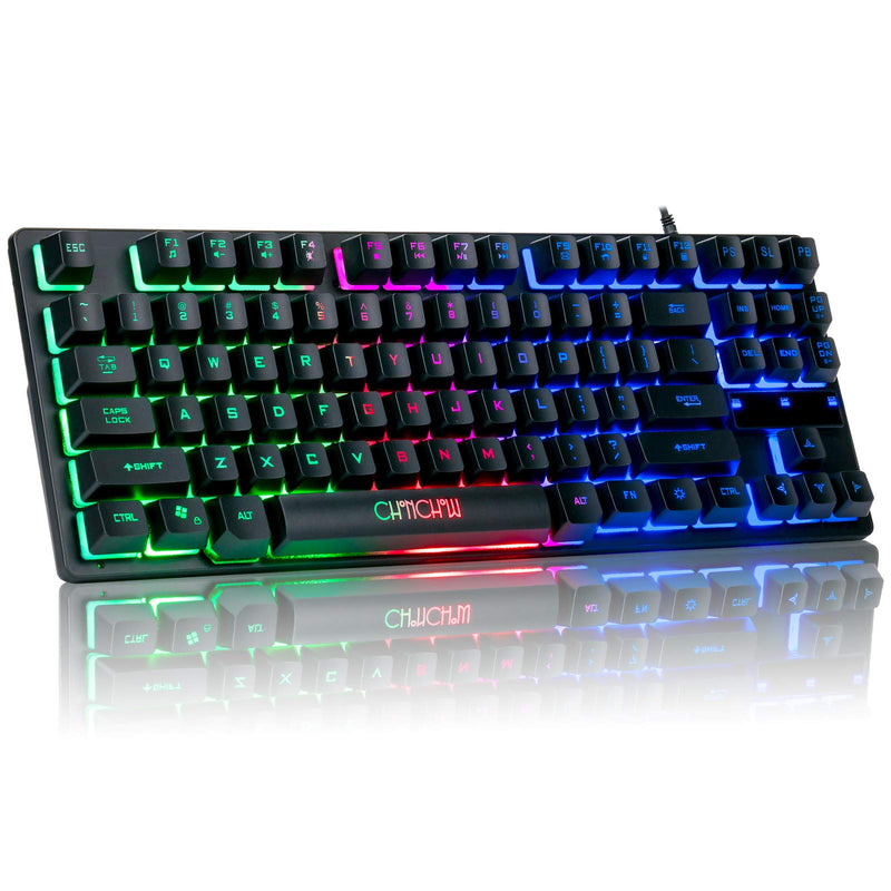 RGB Compact Gaming Keyboard, CHONCHOW USB Wired 87 Keys Gaming Keyboard LED Rainbow Backlit Tenkeyless Gaming Keyboard TKL Keyboard Gaming RGB Keyboard for Laptop Ps4 Xbox PC Computer Game and Work Black