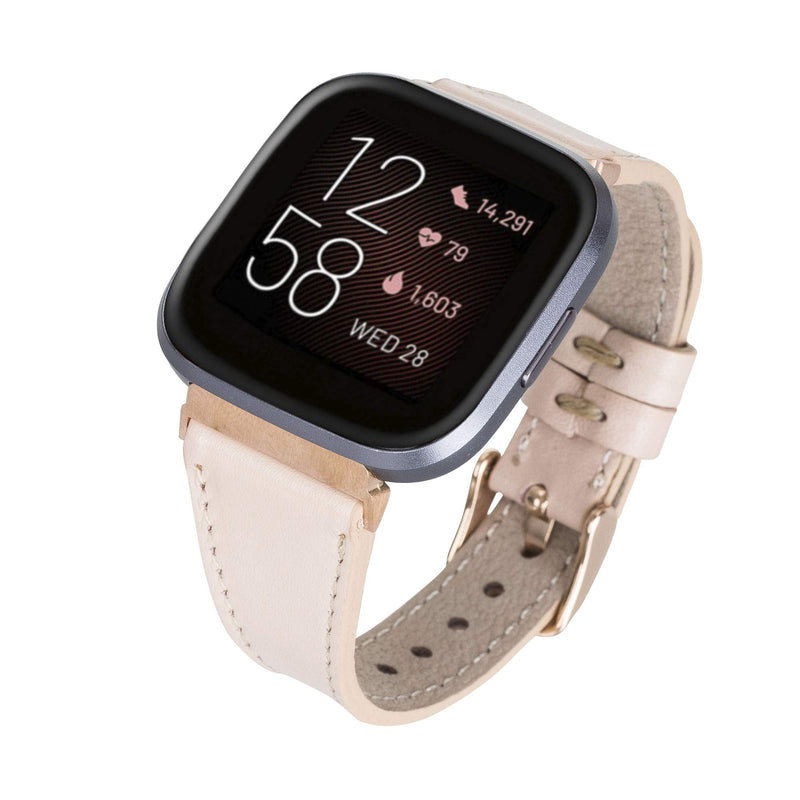 Venito Messina Leather Slim Watch Band Compatible with Fitbit Versa/Versa 2 / Versa Lite Nude Pink Rose GOld Connector & Clasp