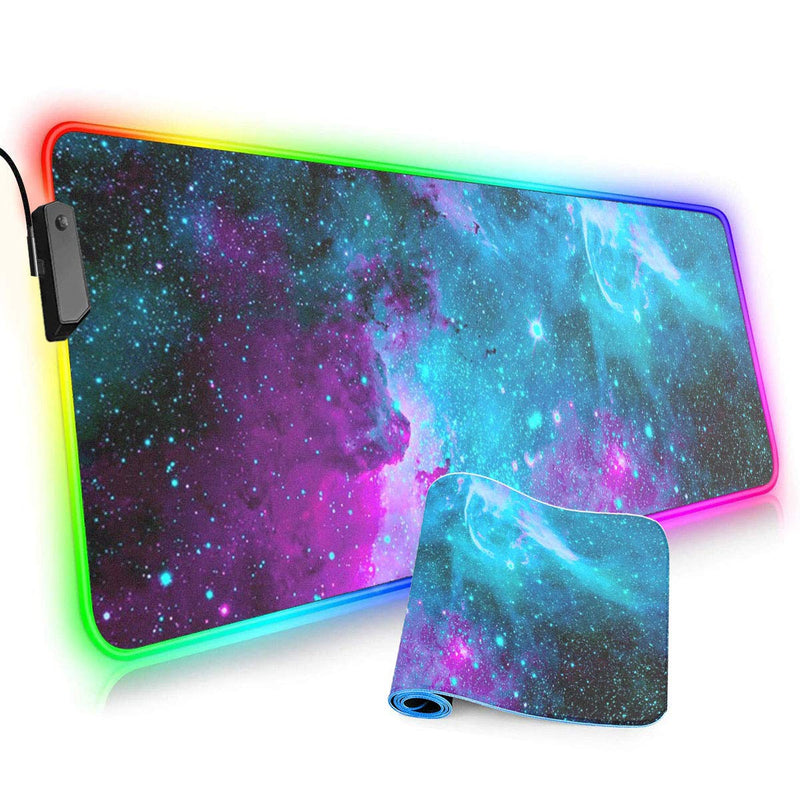 Large RGB Gaming Mouse Pad,Galaxy Nebula Space Oversized Glowing Led Extended Mousepad,10 Lighting Modes,Non-Slip Rubber Base Computer Keyboard Mousepads Mat,31.5 x 11.8 inch Mouse Pads-3