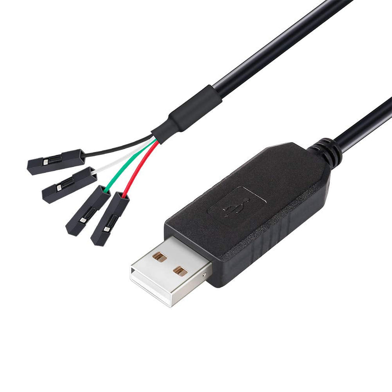 DTECH USB to TTL Serial Adapter 3.3V Debug Cable TX RX Signal 4 Pin Female Socket PL2303 Prolific Chip Windows 10 8 7 XP Vista (3ft, Black) 3ft/1m