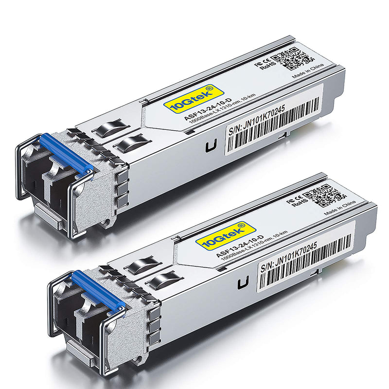 10Gtek 1.25G SFP Transceiver 1000Base-LX, 1310nm SMF SingleMode Fiber Optic Module, up to 10 km, for Cisco GLC-LH-SMD, Meraki MA-SFP-1GB-LX10, Ubiquiti UniFi, Fortinet, Mikrotik, TP-Link, Pack of 2 4) 1G-LX: 10km