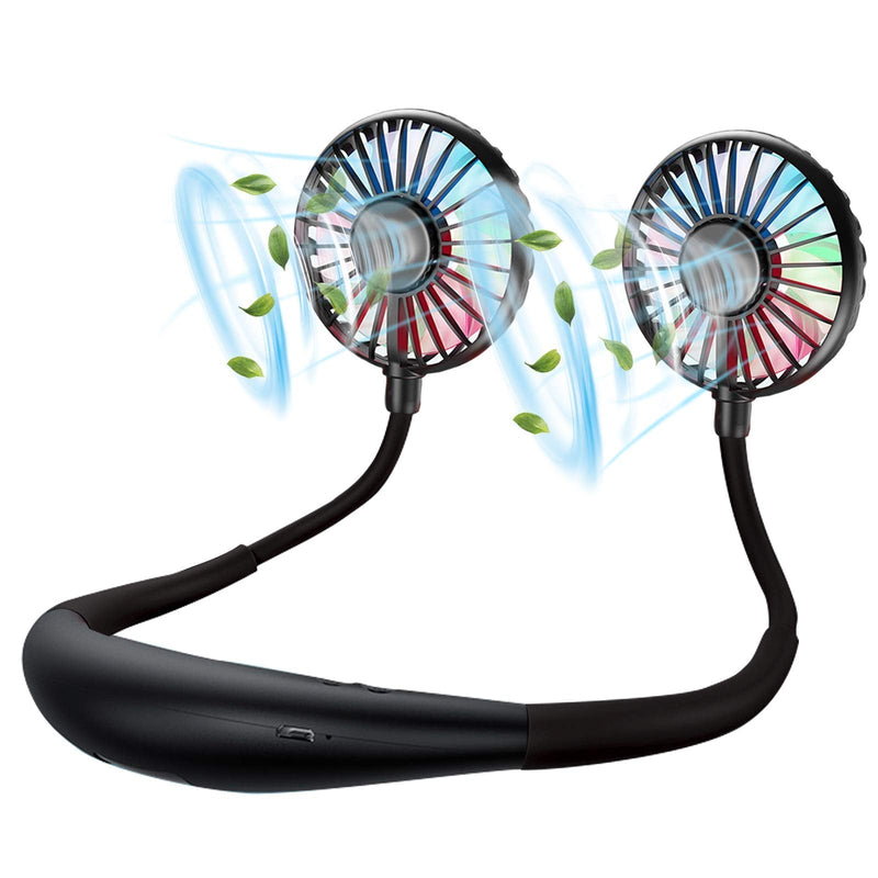 Neck Fan, Rechargeable Battery Operated Portable Fan 2600mAh, Hands Free Personal Fan Hang Around Neck Fans, Wearable Small Fan for Outdoor Working Battery Powered USB Fan Over 12 Hours Constant Cool Black