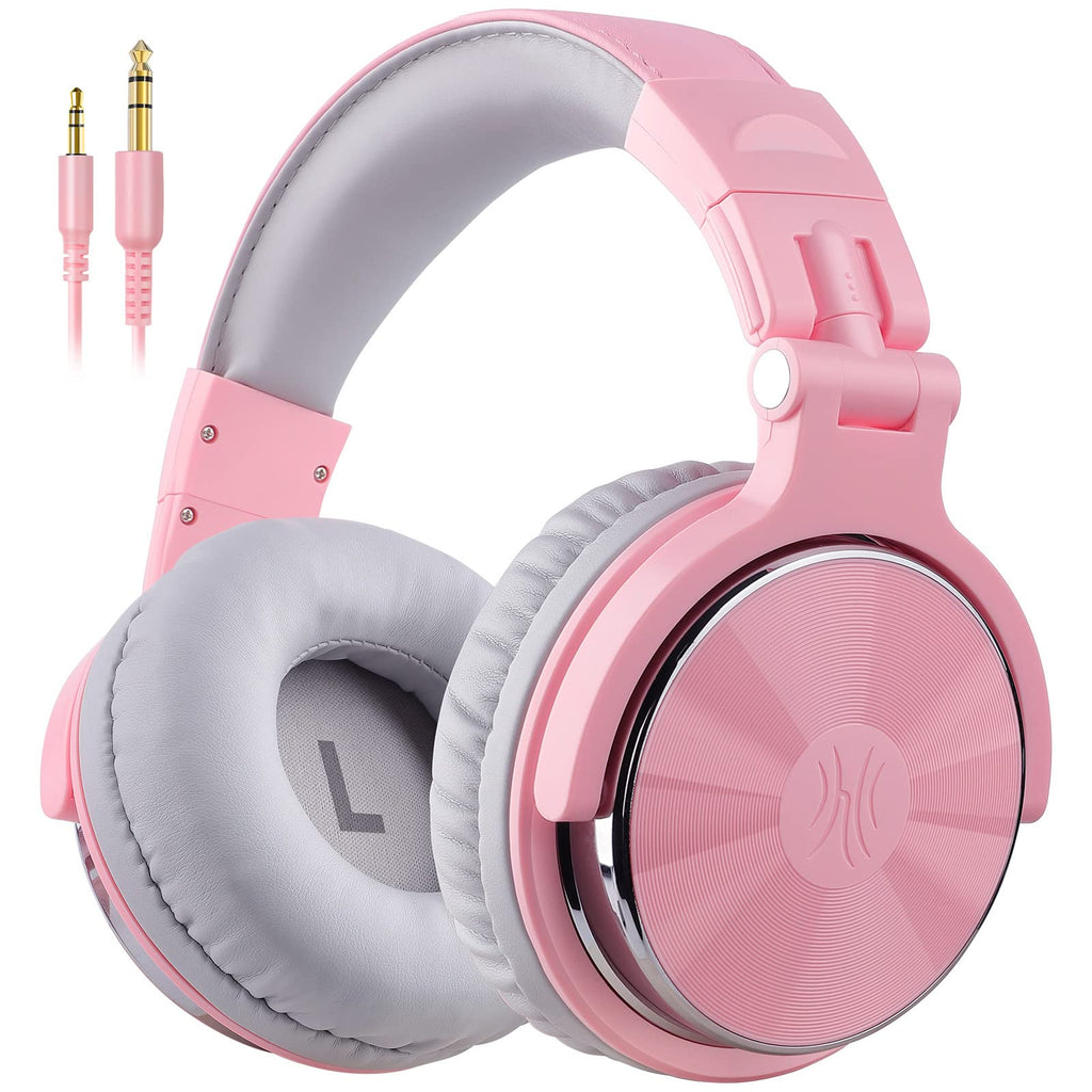 OneOdio Over Ear Headphone, Wired Bass Headsets with 50mm Driver, Foldable Lightweight Headphones with Shareport and Mic for Recording Monitoring Mixing Podcast Guitar PC TV (Light Pink) Light Pink One Size