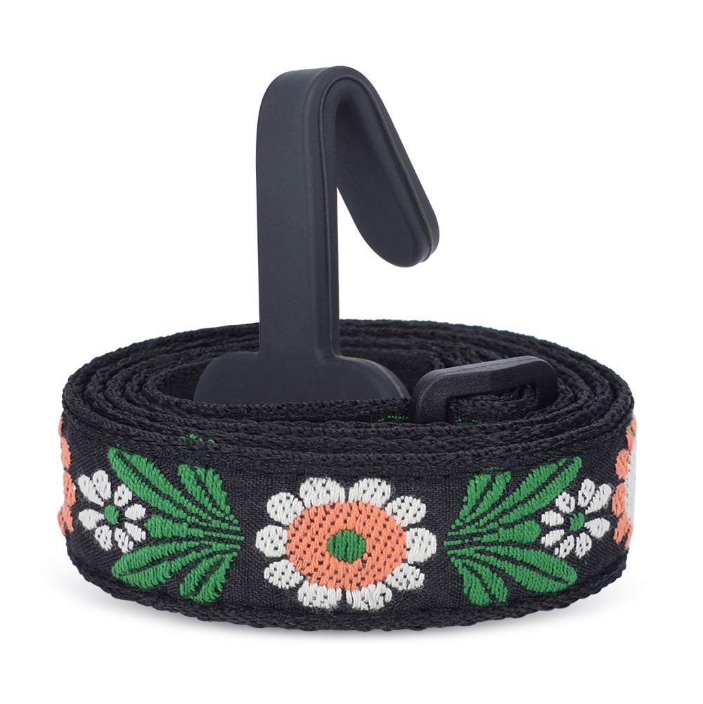 CLOUDMUSIC Ukulele Strap Clip On No Drill J Hook For Soprano Concert Tenor Baritone With Hawaiian Colorful Floral Pattern(Flowers With Orange Petals) Flowers With Orange Petals