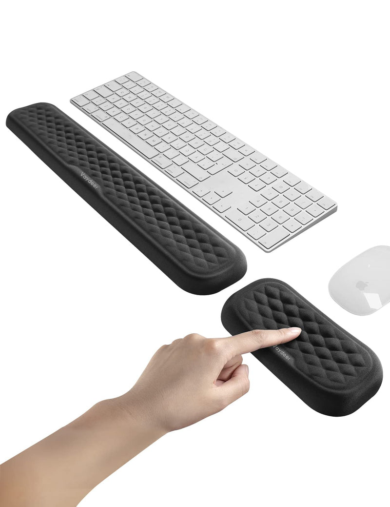 VAYDEER Keyboard and Mouse Wrist Rest Pad Set Padded Memory Foam Hand Rest Support for Office, Computer, Laptop, Mac Typing and Wrist Pain Relief and Repair(Large Set) Large keyboard wrist rest + Small mouse wrist rest