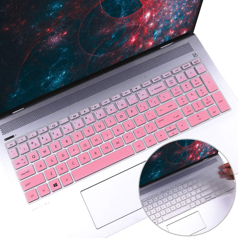 2PCS Keyboard Cover for HP Laptop 17-by 17-bs/ca, HP 17-by4633dx 17-by4065st by4011cy by1053dx by2053c by3053/3056cl by3613dx by0061st 17-bs011dx bs049dx bs021ds bs025cl bs049dx bs153cl 17-ca3035cl Ombre Pink+Clear