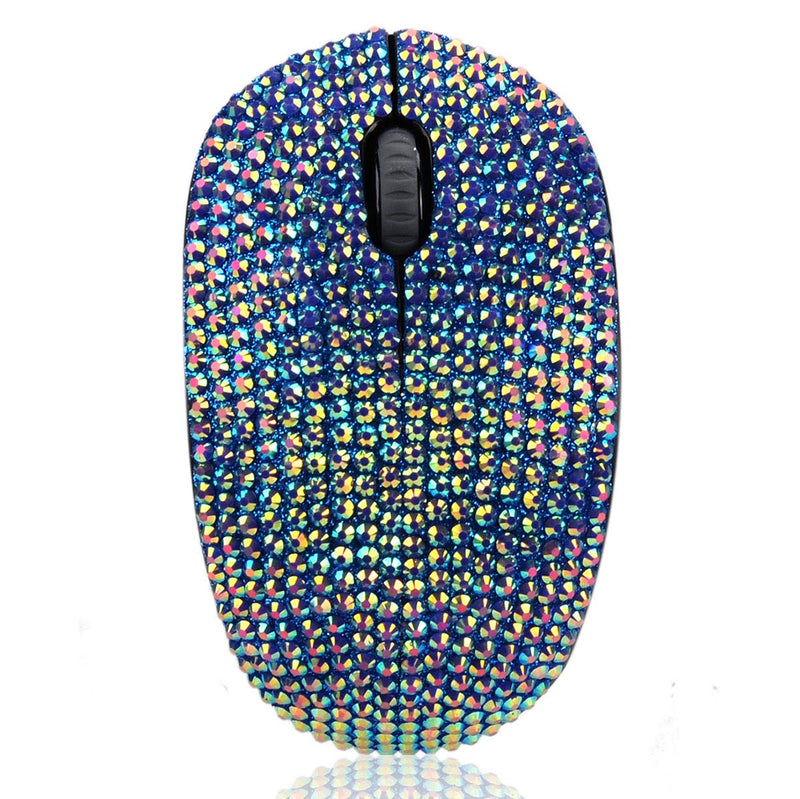 Bling Dazzling 2.4GHz Wireless Silent Mouse Covered with Rhinestone Crystal, Crystallized Mouse with USB Receiver, Compatible with Notebook, PC, Laptop, Computer, MacBook,Great Gift (Blue) blue