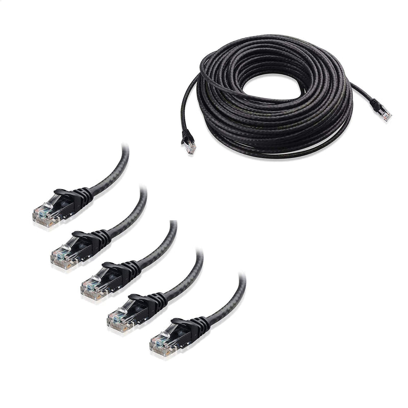 Cable Matters 100 Feet Snagless Long Cat6 Ethernet Cable (Cat6 Cable, Cat 6 Cable) in Black & 5-Pack 5 Feet Snagless Short Cat6 Ethernet Cable