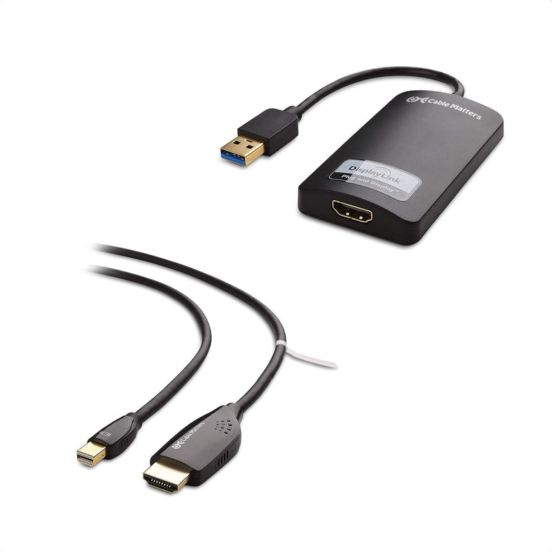 Cable Matters SuperSpeed USB 3.0 to HDMI Adapter (USB to HDMI Adapter) for Windows in Black & 6 Foot Mini DisplayPort to HDTV Cable