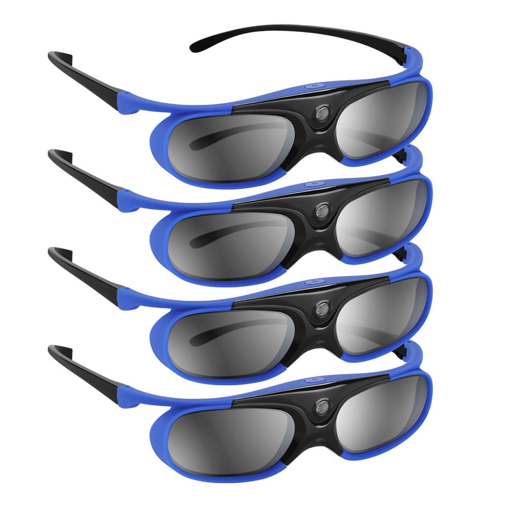 DLP 3D Glasses, 144Hz Rechargeable 3D Active Shutter Glasses for All DLP-Link 3D Projectors, Can't Used for TVs, Compatible with BenQ, Optoma, Dell, Acer, Viewsonic DLP Projector (Blue - 4Pack) Blue - 4Pack