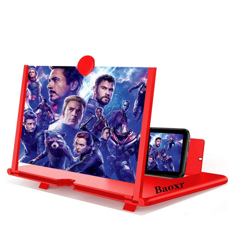 3D Screen Magnifier Amplifier, Boolian,HD Amplifier Projector for Movies, Videos and Games. Foldable Phone Stand with Screen Amplifier for All Smartphones (red)
