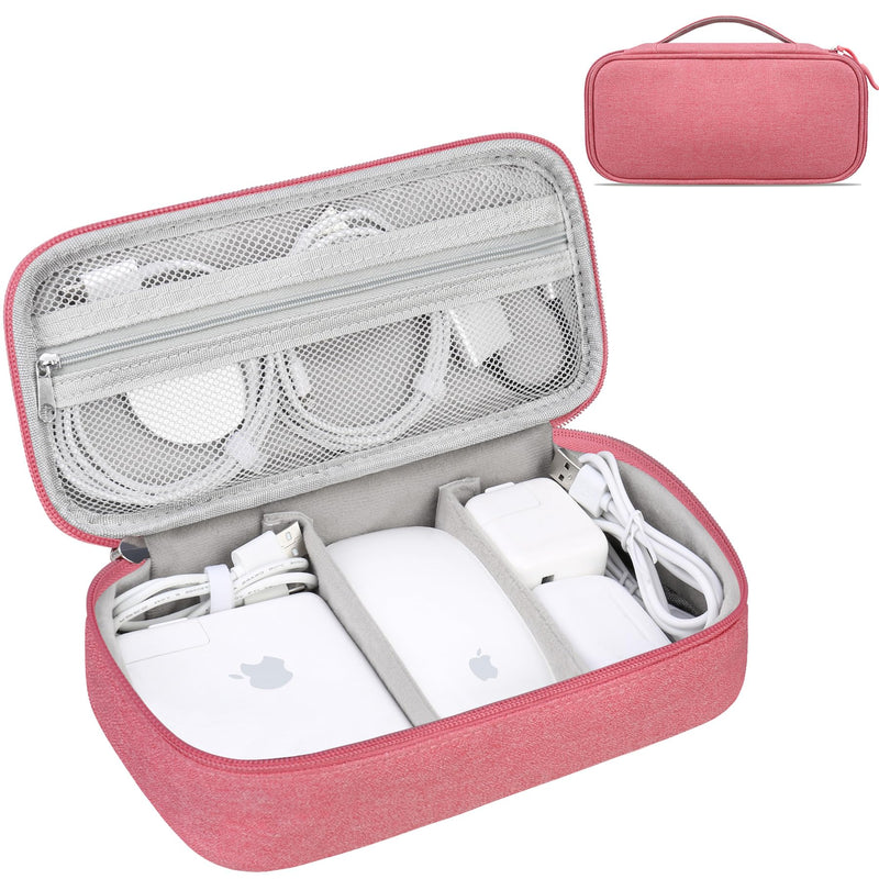 Lacdo Electronic Organizer Travel Cable Organizer Bag Pouch Tech Electronic Accessories Carry Case Portable Double Layers Charger Case for Cable, Cords, Charger, Earphone, Power Bank, Pink