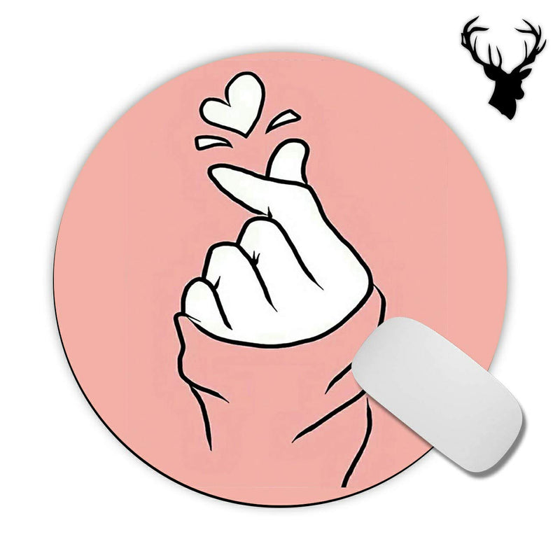 Mouse Pad,Non-Slip Rubber Base Round Mousepad,Gaming Mouse Pads,Cute Desk Accessories Office Decor Size 7.9×7.9×0.07 inches - Finger Heart Pink