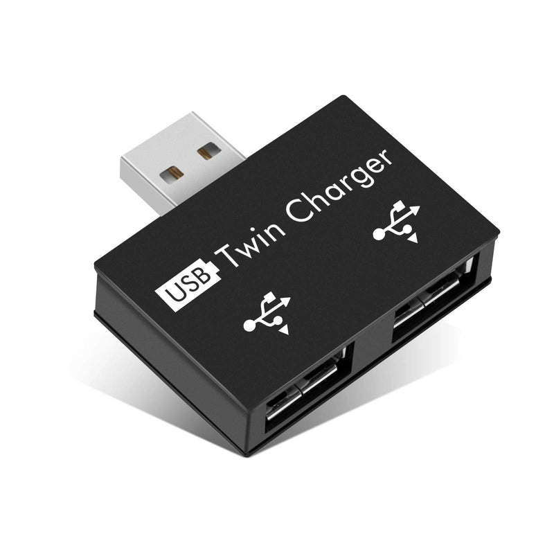 USB2.0 Hub 2-Port, Portable 2-Port USB Hub USB Twin Adapter Male to Dual USB Female Adapter for Laptops Desktops, Only Use for Charging(Black) Black