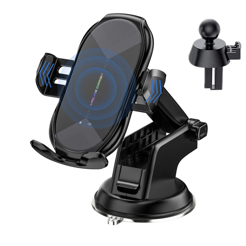 Wireless Car Charger,15W Qi Fast Charging Auto-Clamping Air Vent Windshield Dashboard Car Phone Mount,Long Arm Suction Cup Holder for iPhone Samsung LG Black-2
