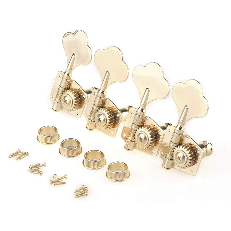 Musiclily Pro 4 In Line Open Gear Electric Bass Tuners Machine Heads Tuning Keys Pegs for Precision Jazz Bass, Gold Gold Color