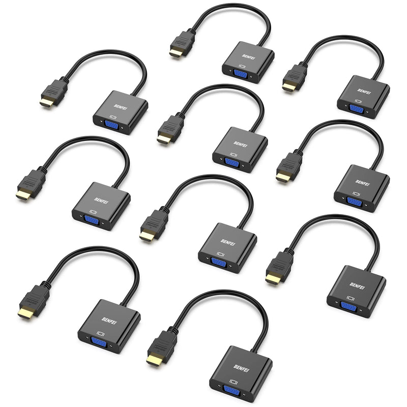 BENFEI HDMI to VGA, 10 Pack, Gold-Plated HDMI to VGA Adapter (Male to Female) for Computer, Desktop, Laptop, PC, Monitor, Projector, HDTV, Chromebook, Raspberry Pi, Roku, Xbox and More - Black