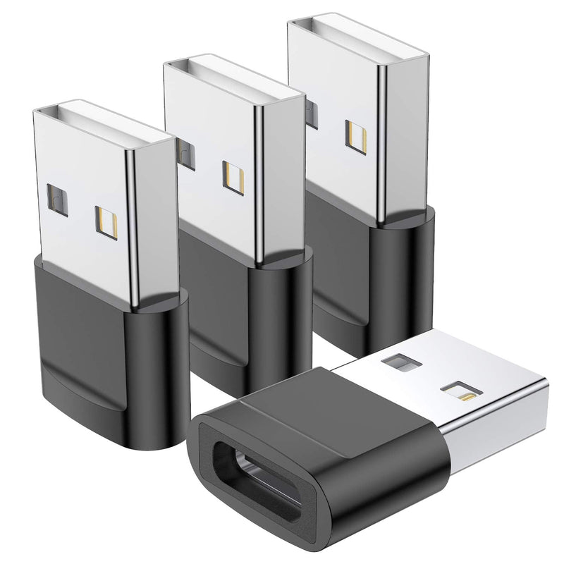 USB C Female to USB Male Adapter 4-Pack,Type C to USB A Charger Cable Adapter,Compatible with iPhone 11 12 13 Pro Max,iPad 2020,Samsung Galaxy Note 10 S20 Plus S20+ Ultra,Google Pixel 4 3 2 XL(Black) Black