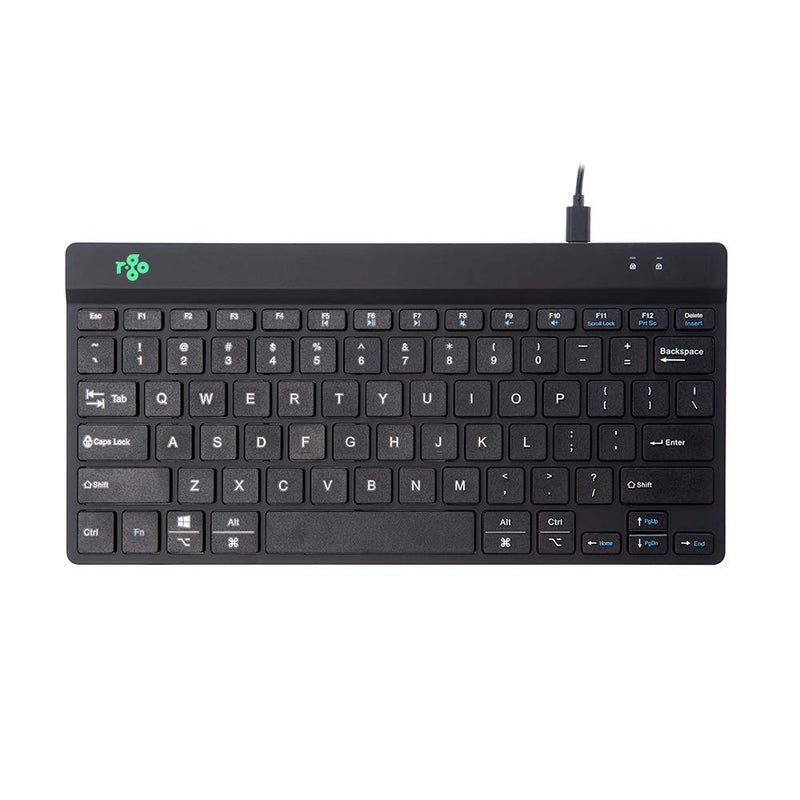 R-Go Tools Compact Slim Ergonomic Wired-USB-C Keyboard for PC/Computer/Desktop/Windows/Linux/Mac QWERTY (US), Break LED Function, Black