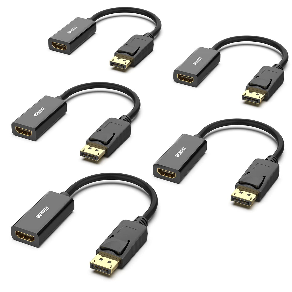 BENFEI 4K DisplayPort to HDMI Adapter 5 Pack, Uni-Directional DP 1.2 Computer to HDMI 1.4 Screen Gold-Plated DP Display Port to HDMI Adapter (Male to Female) Compatible with Lenovo Dell HP Passive Black