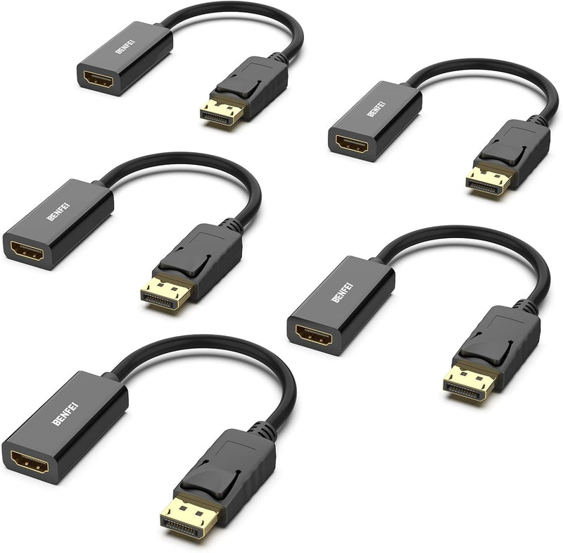 BENFEI 4K DisplayPort to HDMI Adapter 5 Pack, Uni-Directional | DP 1.2 Computer to HDMI 2.0 Screen Gold-Plated DP (Male to Female) Compatible with Lenovo Dell HP and Other Passive Black 4K 30Hz-5 Pack