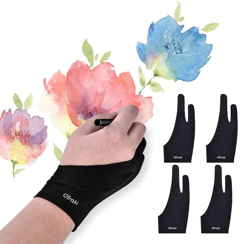 OTraki 4 Pack Artist Gloves Anti Smudge Two Fingers Drawing Gloves for Paper Sketching, Pad Monitor, Graphics Tablet, Universal for Left and Right Hand - 2.75x7.08 inch S Black