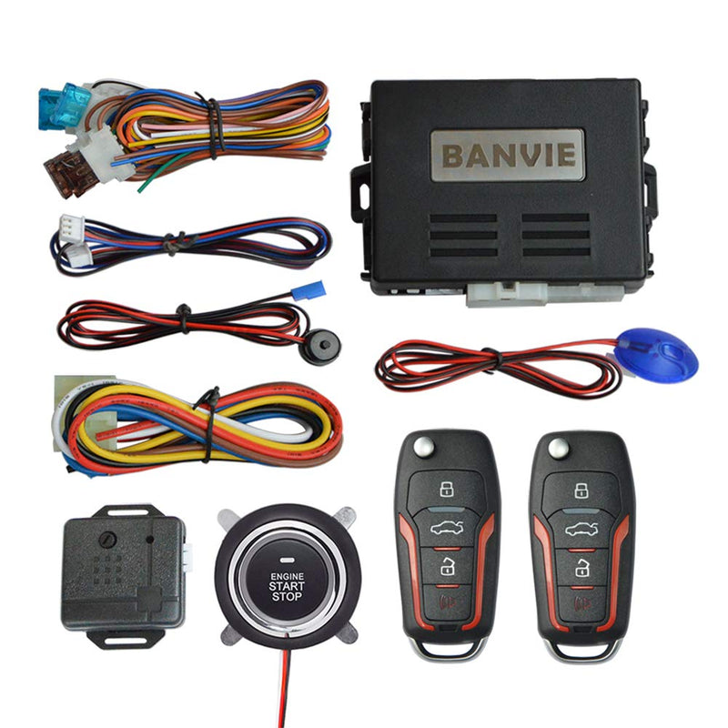 Car Alarm System with Remote Start & Push to Start Button | 3 in 1 Car Alarm : ① Car Keyless Entry Alarm System, ② Remote Engine Start Starter, ③ Push to Start Iginition Kit 1.without siren