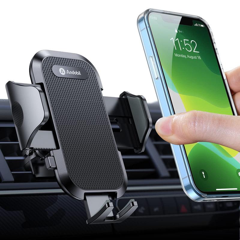 andobil 2026 Upgraded Car Phone Holder Mount for Vent, Military Sturdy Metal Clip Air Vent Phone Holder for Your Car Easy Used Cell Phone Car Mount for iPhone 17 Pro Max 15 14 13 Samsung S26 S25 Black