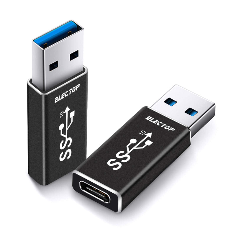 Electop Updated USB 3.1 GEN 2 Male to Type-C Female Adapter (2 Pack), Support Double Sides10Gbps Charging & Data Transfer,USB A to USB C 3.1 Converter( Black)